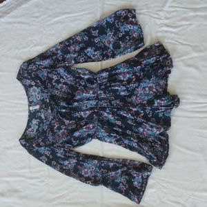 Xhilaration Womens Romper Size S Floral Longsleeve V Neck